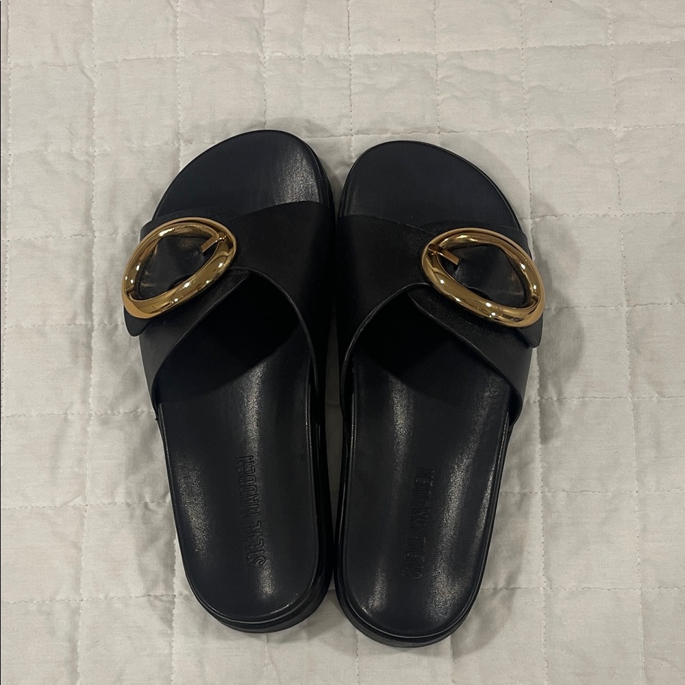 Steve Madden Black Sandals with Gold Buckle
